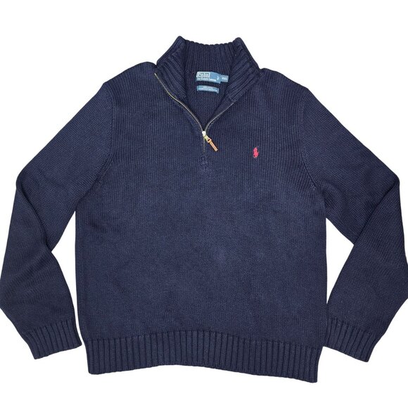 Polo Ralph Lauren Navy 1/4 Zip Pullover Sweater XXL Cotton Mens Ribbed Knit - Picture 8 of 8
